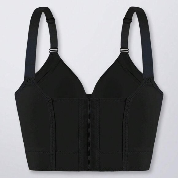 Women's Black Comfort Seamless Deep V Push-Up Adjustable Bra Sports Beautify The - Picture 2 of 11